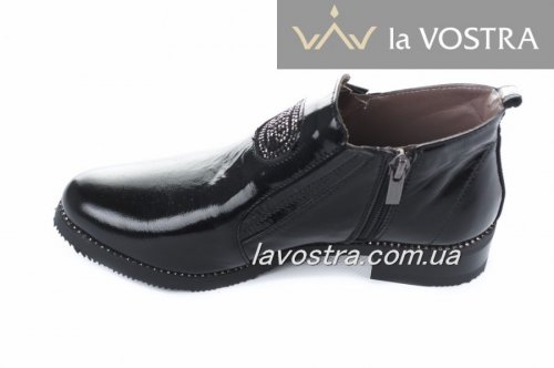 Черевики жіночі Olevit 5624 (весняно-осінні, чорний, натуральна шкіра-лак)