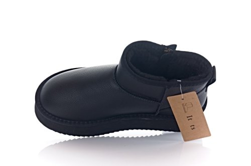 Угги жіночі ITTS 10537 (зимові, чорний, шкіряні)
