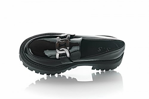 Лоферы женские S.S 9707 (весенне-осенние, черные, эко-лак)