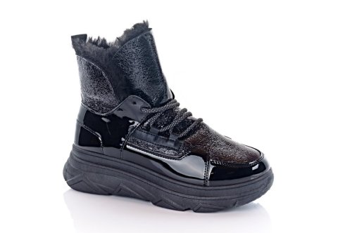 Черевики жіночі Slaturi 11454 (зимові, чорні, еко-лакові)