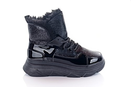 Черевики жіночі Slaturi 11454 (зимові, чорні, еко-лакові)