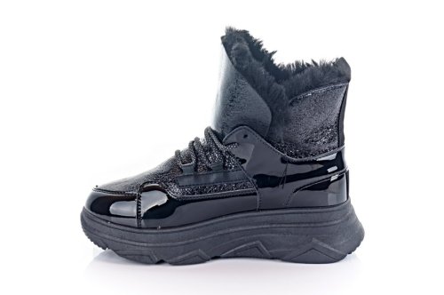 Черевики жіночі Slaturi 11454 (зимові, чорні, еко-лакові)