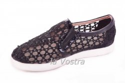 Слипоны женские Bolsder 3786 (весна-лето-осень, черный, текстиль)