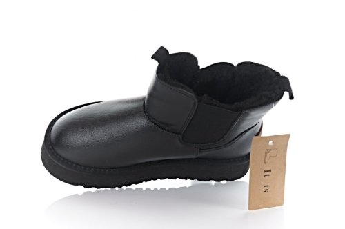Угги жіночі ITTS 10595 (зимові, чорні, шкіряні)